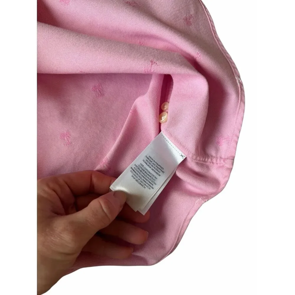 Ralph Lauren Polo Shirt Oxford Embroidered Palms‎ Button-Front Pink Large